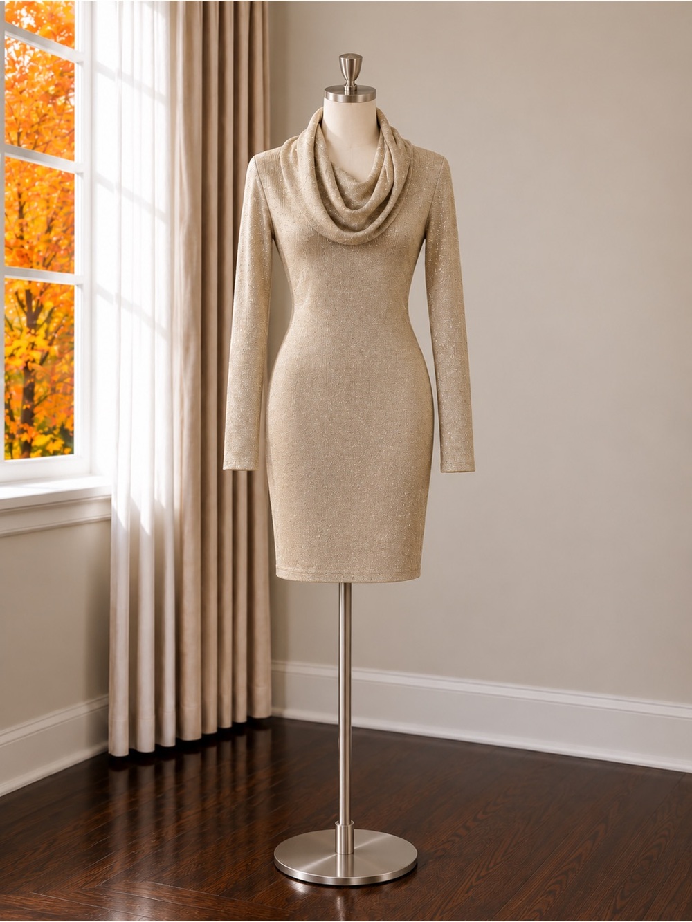 Forever Shimmer Cowl-Neck Mini Dress - Gold